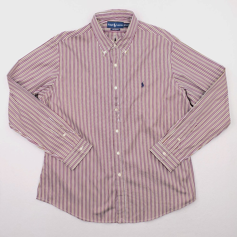 Ralph Lauren Shirt Mens Extra Large Purple Yellow Striped Button Down Small Pony